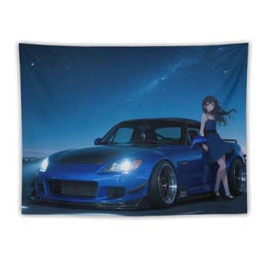 Imagem de HouLaiZhe JDM Tapeçaria de carro anime menina Jdm carro S2000 céu noturno pendurar na parede quarto decoração de casa tapeçarias estética piquenique decoração de parede arte de parede para dormitório