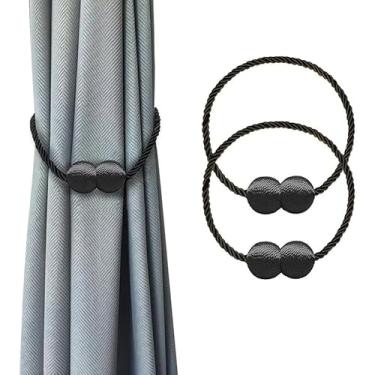 Imagem de 2 peças de amarração magnética para cortina – laços de corda para cortinas e cortinas, prendedores de cortina decorativos para janela (preto)