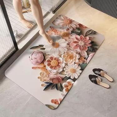 Imagem de Tapete Flores 5D de Microfibra Antiderrapante - Absorção Rápida, Ideal para Banheiro e Entrada, Decorativo e Confortávelção(FLORES B)