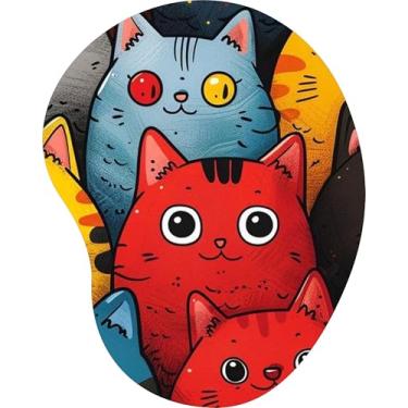 Imagem de Mouse Pad Ergonômico Gota Arte Gatos Coloridos Cartoon