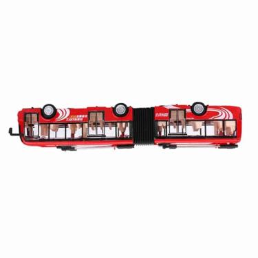 Imagem de Zerodis Ônibus Articulado de Brinquedo de Metal Fundido, Escala 1:48, Com Luzes e Música, Veículo Modelo de Tráfego, Veículo de Brinquedo (Vermelho)