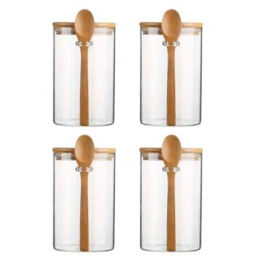 Imagem de Ioensy Organizador de potes de vidro para temperos, 280 ml, transparente, profissional, para gavetas e armários de cozinha, 4 Peças