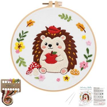 Imagem de Louise Maelys Kit de bordado para iniciantes com padrão de ouriço - Kit de ponto cruz DIY com tecido pré-impresso, argola, fios e agulhas - Kits de bordado de animais adoráveis