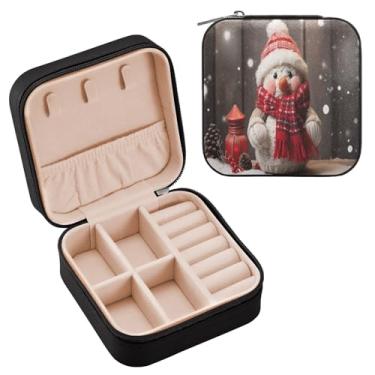 Imagem de YETTASBIN Caixa de joias de boneco de neve de Natal para adolescentes, meninas, mulheres, presente de aniversário, Natal, caixa de armazenamento portátil de couro PU, mini estojo de joias de viagem