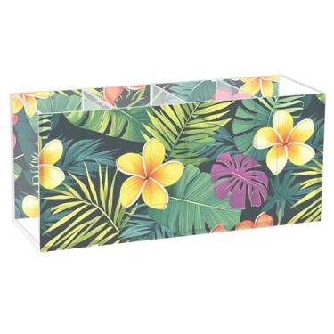 Imagem de Burbuja Porta-canetas de acrílico com flores coloridas, 4 compartimentos, suporte de lápis transparente para pincéis de maquiagem, acessórios de mesa de escritório em casa