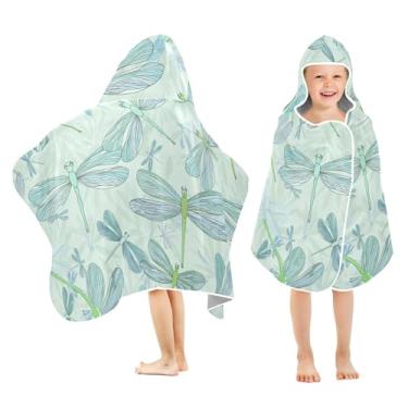 Imagem de Burbuja Toalha de banho com capuz azul-petróleo libélulas para crianças, toalha de praia de pelúcia macia absorvente para chá de meninas e meninos 3-10 anos, 61 x 127 cm