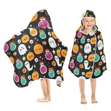Imagem de Burbuja Toalha de banho com capuz de abóbora de Halloween para crianças, toalha de praia de pelúcia macia absorvente para meninas e meninos 3-10 anos, 61 x 127 cm