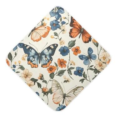 Imagem de STAYTOP Toalhas de bebê com capuz de musselina de flores e borboletas, toalha de banho super macia, toalhas de banho absorventes para banho recém-nascido unissex 76 x 76 cm