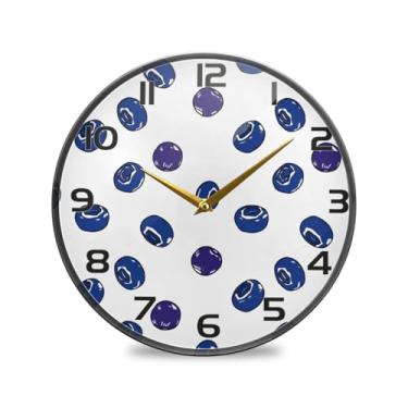 Imagem de YETTASBIN Relógio de parede de acrílico mirtilos – Silencioso, sem tique-taque, operado por bateria, relógio redondo decorativo criativo para cozinha, sala de estar, banheiro, decoração de escritório