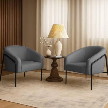 Imagem de Poltrona Sala Industrial Alta Preto Kit 2 Stella Linho D03 - D'rossi C