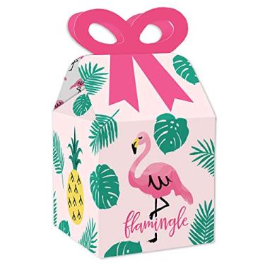 Imagem de Big Dot of Happiness Flamingo rosa - Festa como um abacaxi - Caixas de presente quadradas - Caixas de laço de festa de verão tropical - Conjunto de 12