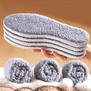 Imagem de 3 pares de palmilhas de pelúcia, palmilha grossa de inverno, palmilha térmica, solas internas macias e confortáveis, palmilhas quentes para homens e mulheres (cinza, 36)