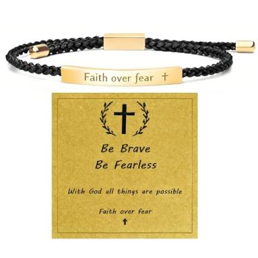 Imagem de 72ore Pulseira Faith Over Fear Pulseira Bíblia Be Brave Be Fearless Jesus Verse Pulseira Cristã Para Homens Mulheres Presentes, Large, Aço inoxidável, Sem Pedra Preciosa