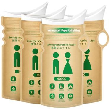 Imagem de HeyFir Sacos de urina descartáveis para emergências de viagem, mictório portátil à base de papel, à prova de vazamento de 900 ml para homens e mulheres, biodegradáveis com pó de solidificação