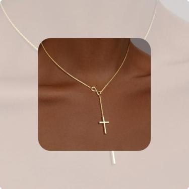 Imagem de Colar com pingente de cruz e infinito - joia banhada a ouro/prata, one size, Latão, Sem Pedra Preciosa