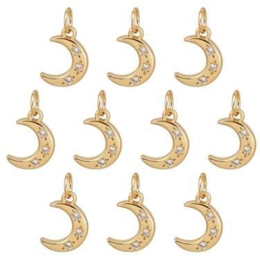 Imagem de BENECREAT Pingentes de zircônia cúbica de lua banhada a ouro 18K real, 12,5 x 8,5 x 2 mm, pingentes de lua de latão a granel com anel de salto para pulseira faça você mesmo, colar, brincos, fabricação