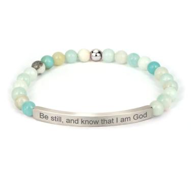 Imagem de cusurlove Pulseira Cristã Inspiradora para Mulheres, Banhado a Ouro 18 K, Biblia Versículo com Contas Amazonita, Presente de Fé Religiosa para Mãe, Filha, Irmã, Amiga, Medium, Pedra Aço inoxidável