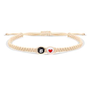 Imagem de Pulseira com inicial para mulheres, joias da amizade, corda trançada, coração ajustável, berloque, presente de casal, Medium, Latão, Sem Pedra Preciosa