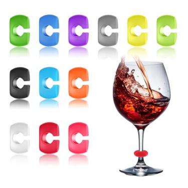 Imagem de Zelphvt Marcadores de copo de vinho, pingentes de silicone para copos de caule, identificadores de bebidas, adequados para taças de vinho, champanhe e copo de bebida, 12 peças