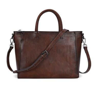 Imagem de Iswee Bolsa de couro retrô para mulheres, bolsa transversal e bolsas de ombro, bolsa grande com alça superior, Café, Medium
