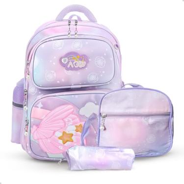 Imagem de Kit Mochila Escolar Grande Delicada Sereia + Lancheira e Estojo Escolar (Lilás)