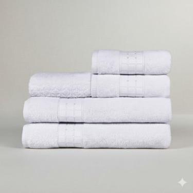 Imagem de Kit Toalha de Banho e Rosto 5 Pçs 100% Algodão 480 g/m2 Fio Penteado - Luxo, maciez e alta absorção - Branco