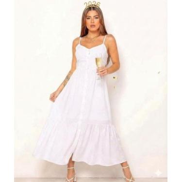 Imagem de Vestido Feminino Longo Soltinho Viscose Poa Bolinha Alcinha - Swiss Bo