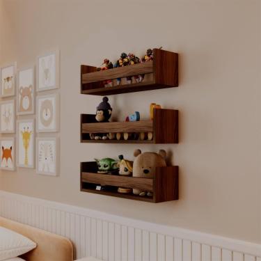 Imagem de Kit 3 Prateleiras Porta Brinquedos Nogal 50 x 12cm Suporte Invisivel