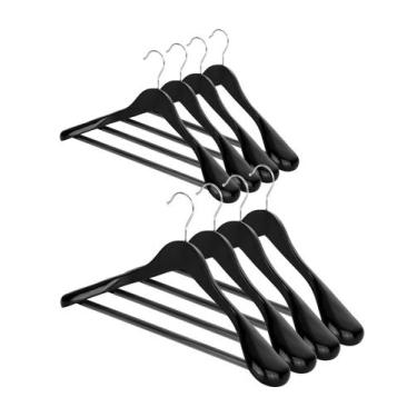 Imagem de Cabides de madeira AMKUFO 45 cm, pacote com 8, preto, ombro largo