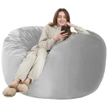 Imagem de HABUTWAY Cadeira Bean Bag: Cadeira gigante de espuma de memória de 1,8 m com capa de microfibra - 1,8 m, cinza claro