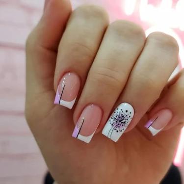 Imagem de Unhas de pressão rosa e branco, unhas longas e quadradas com design de fogos de artifício pretos, unhas de acrílico destacáveis e adequadas para arte de unhas de mulheres e meninas, 24 peças