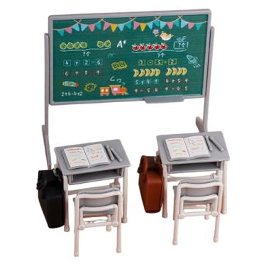 Imagem de TOYANDONA Conjunto de 13 Peças de Material Escolar Em Miniatura - Acessórios para Casa de Bonecas, Incluindo Carteira, Cadeira, Mochila, Quadro- E Livro para Sala de Aula Em Miniatura.