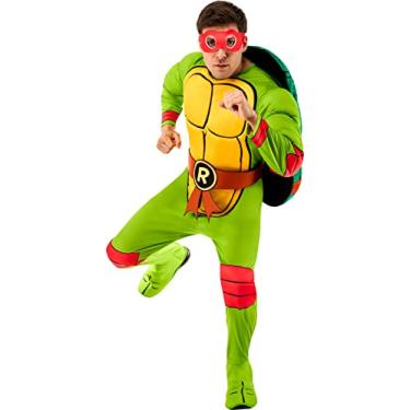 Imagem de Rubie's Macacão masculino de luxo das Tartarugas Ninja Ninja Raphael, concha e máscara para os olhos, como mostrado, GG