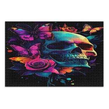 Imagem de Quebra-cabeças de borboletas crânio roxo escuro 1000 peças, quebra-cabeça adulto com letras na parte de trás