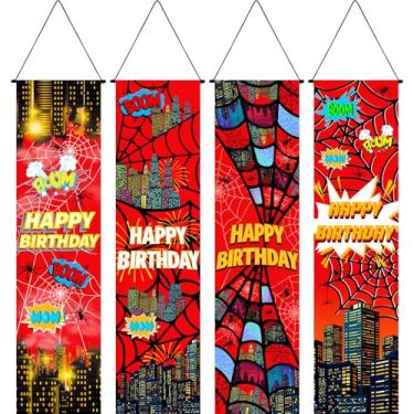 Imagem de Breling 4 Pack Spider Web Backdrop Birthday Banner Decorations 47.24" x 11.81" Large Spider Background Game Time for Sport Themed Birthday Party Decorations Wall Door Sign Decor