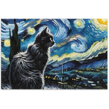 Imagem de Gato Noite Estrelada Floral Adultos Quebra-cabeça 1000 peças Arte Animal Quebra-cabeça Divertido Família Presentes Elefante Branco, 75 x 40 centímetros