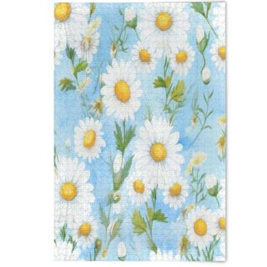 Imagem de Quebra-cabeça de margaridas brancas folhas verdes para adultos 1000 peças paisagem arte cena colorido elefante branco, 1000 peças, 75 x 50 cm