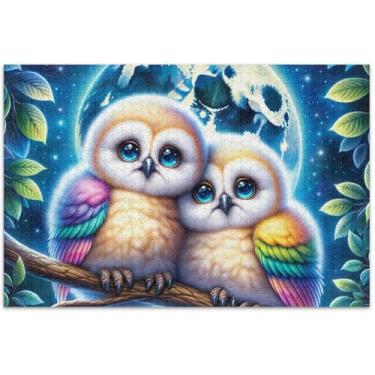 Imagem de Quebra-cabeça floral de corujas fofas personalizadas 1000 quebra-cabeças para adultos família amantes presentes diversão família arte arte animal impressão, 75 x 40 centímetros