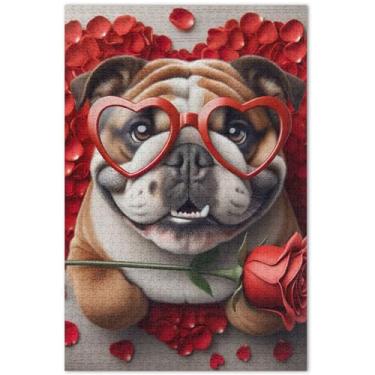 Imagem de Quebra-cabeça adulto buldogue dos namorados rosa 1000 peças família brinquedo arte personalizado exclusivo quebra-cabeças para adultos família amantes presentes, 75 x 40 centímetros