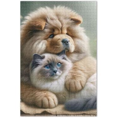 Imagem de Chow Chow Quebra-cabeça cachorro fofo gato Ragdoll 500 peças para adultos presentes de festa elefante branco mordaça presente quebra-cabeça decoração de casa arte, 51 x 37 centímetros