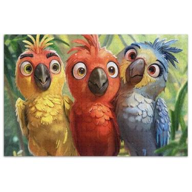 Imagem de Quebra-cabeças fofos de 1000 peças de papagaios de desenho animado para adultos, presentes de elefante branco, natureza, pintura de arte floral