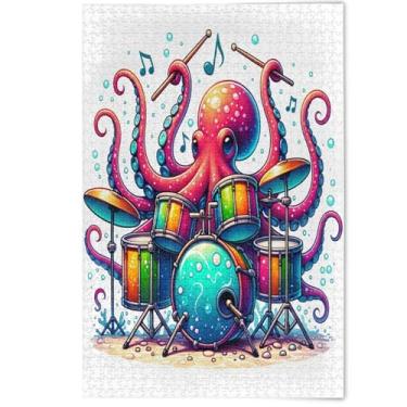 Imagem de Quebra-cabeça de polvo engraçado animal colorido 1000 peças adultos, presentes para amantes de família, quebra-cabeças legais para adultos, paisagem animal, 1000 peças, 75 x 50 cm