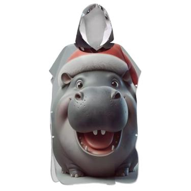 Imagem de TSENQUE Poncho de surfe de Natal com hipopótamo engraçado para adultos, roupão de banho, toalhas com capuz, ponchos de praia reutilizáveis para homens