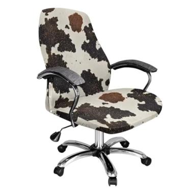 Imagem de BYOXPUVI Capa de cadeira de escritório universal com estampa de vaca elástica e elástica à prova de poeira para cadeiras de computador