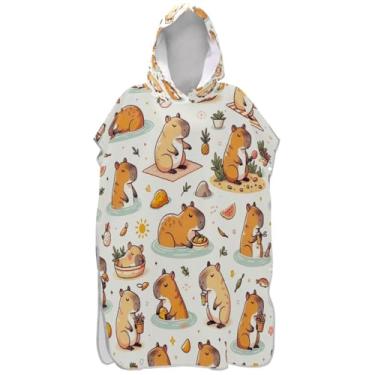 Imagem de Joisal Roupão de secagem rápida para adultos, poncho de surfe, praia, capuz, toalha, natação, capivaras engraçadas, homens e mulheres, poncho com capuz