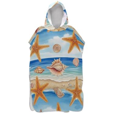 Imagem de Joisal Poncho de surfe para adultos trocador de roupa de banho toalhas com capuz absorvente estrela do mar conchas praia unissex adulto poncho com capuz