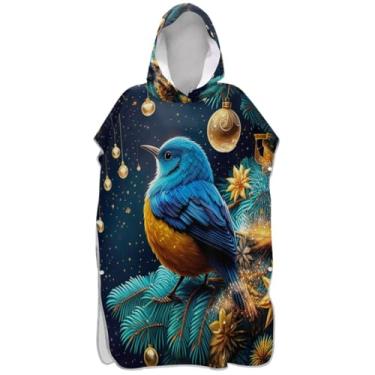 Imagem de Joisal Bonito pássaro azul árvore de natal surf poncho trocador para adultos secagem rápida ponchos adultos para mulheres toalha de banho com capuz praia