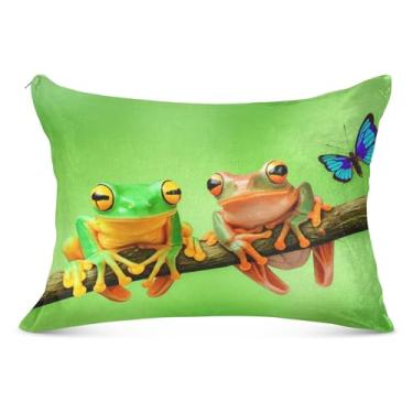 Imagem de Little Frogs Borboleta Verde Fofa Fronha com Zíper Padrão Queen King Body Size Travesseiros Impressão Arte Macia Fronha, Tamanho Queen, 50,8 cm x 76,2 cm