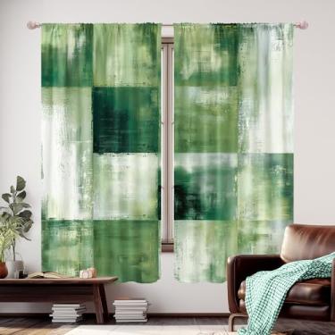 Imagem de KOMLLEX Cortinas abstratas cinza verde 106 cm L x 153 cm A bolso para varão rústico casa de fazenda moderna arte estética geométrica impressa mulher homem cozinha jantar sala de estar quarto cortinas