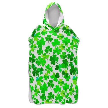 Imagem de TSENQUE Roupão reutilizável para adultos poncho de surfe praia moletom toalha natação trevo verde folhas unissex adulto poncho com capuz